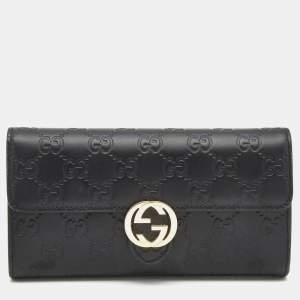 Gucci Black Guccissima Leather GG Icon Continental Wallet