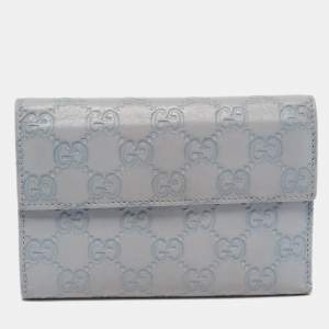 Gucci Light Blue Guccissima Leather Trifold Flap Wallet
