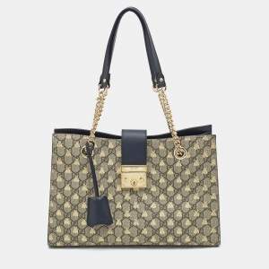 Pre Owned Gucci Black/Beige Bee Print GG Supreme Canvas Medium Padlock Shoulder Bag