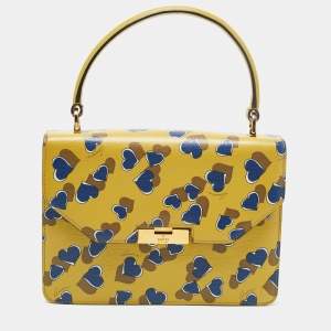 Pre Owned Gucci Yellow/Blue Leather Shanghai Heartbeat Top Handle Bag