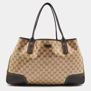 Gucci Brown/Beige GG Crystal Canvas and Leather Large Princy Tote