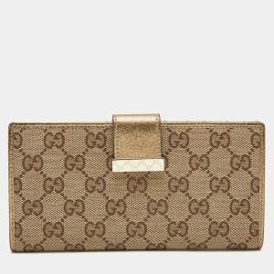 Gucci Gold/Beige GG Canvas and Leather Flap Continental Wallet