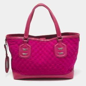 Pre Owned Gucci Fuchsia GG Neoprene and Leather Techno Tote