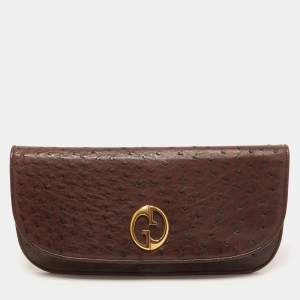 Pre Owned Gucci Cacao Ostrich 1973 Clutch