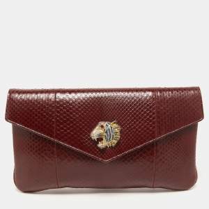 Pre Owned Gucci Dark Red Python Rajah Clutch