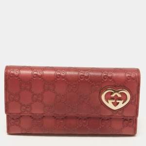 Gucci Red Guccisima Leather Lovely Heart Continental Wallet