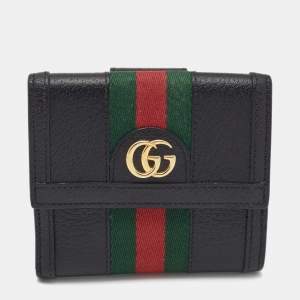 Gucci Black Leather Ophidia French Flap Wallet