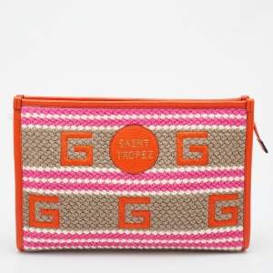 Pre Owned Gucci Multicolor Crochet Fabric and Leather Saint Tropez Zip Pouch