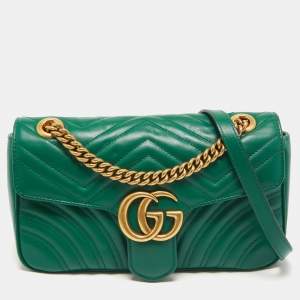 Gucci Green Matelasse Leather Small GG Marmont Shoulder Bag