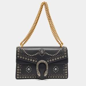 Pre Owned Gucci Black Leather Small Embellished Dionysus Shoulder Bag