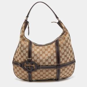 Pre Owned Gucci Beige/Brown GG Canvas and Leather Royal Hobo