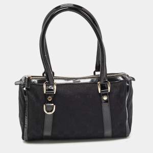 Pre Owned Gucci Black GG Canvas and Patent Leather Small Abbey Boston Bag