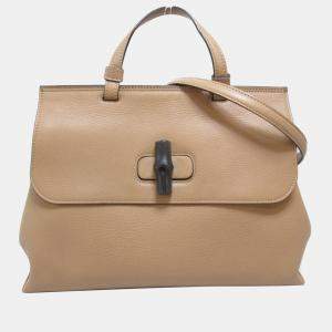 Gucci Beige Leather Medium Bamboo Daily Top Handle Bag