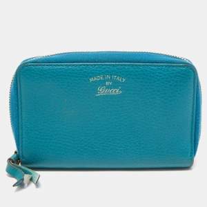 Gucci Blue Leather Swing Zip Around Wallet