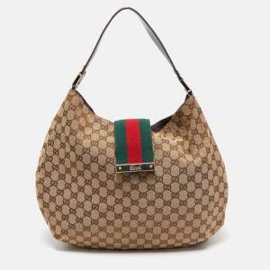Pre Owned Gucci Beige GG Canvas Ladies Web Hobo