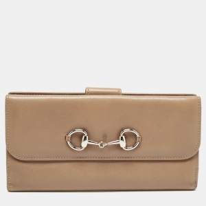 Gucci Beige Leather Horsebit Tri Fold Wallet