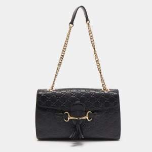 Gucci Black Guccissima Leather Medium Emily Chain Shoulder Bag