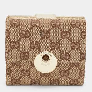 Gucci Beige GG Canvas and Leather Flap French Wallet