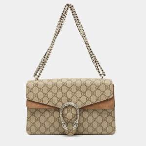 Gucci Beige GG Supreme Canvas and Suede Small Dionysus Shoulder Bag