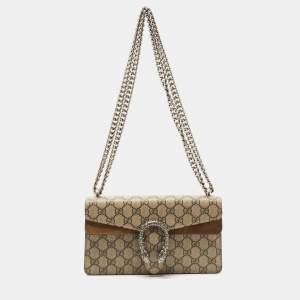 مملوكة مسبقًا Gucci Beige GG Supreme Canvas and Suede Small Dionysus Shoulder Bag