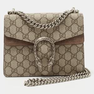 Pre Owned Gucci Beige GG Supreme and Suede Mini Dionysus Shoulder Bag