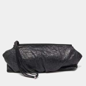 Gucci Black Ostrich Pleated Long Clutch