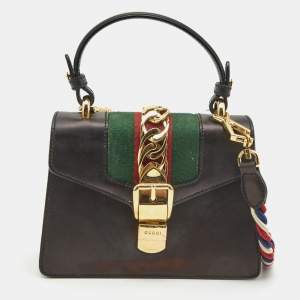 Pre Owned Gucci Black Leather Mini Sylvie Top Handle Bag