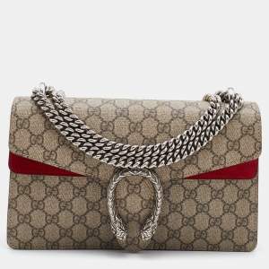 Gucci Beige/Red GG Supreme Canvas and Suede Small Dionysus Shoulder Bag