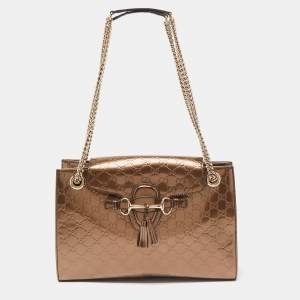 Pre Owned Gucci Brown Guccissima Patent Leather Large Emily Shoulder Bag