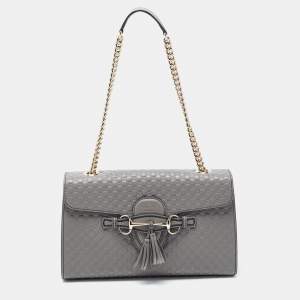 Pre Owned Gucci Grey Microguccissima Leather Medium Emily Shoulder Bag