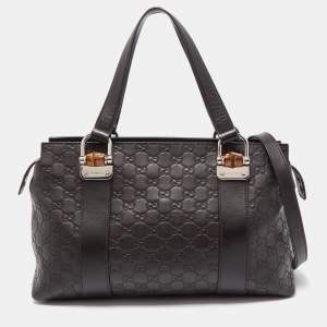 Gucci Dark Brown Guccissima Leather Bamboo Bar Tote
