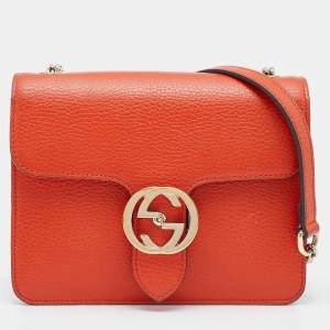 Pre Owned Gucci Orange Leather Dollar Interlocking G Crossbody Bag