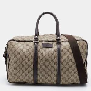 Gucci Beige/Brown GG Supreme Canvas and Leather Carry-On Duffle Bag