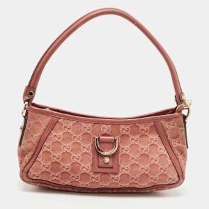 Gucci Pink GG Suede and Leather Abbey D-Ring Pochette Bag