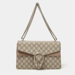 Gucci Beige GG Supreme Canvas and Suede Small Dionysus Shoulder Bag