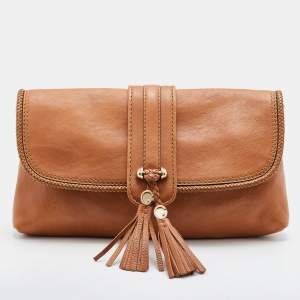 Pre Owned Gucci Camel Pebbled Leather Marrakech Clutch