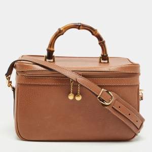 Pre Owned Gucci Brown Leather Vintage Vanity Top Handle Bag