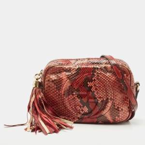 Pre Owned Gucci Red/Black Python Small Soho Disco Crossbody Bag