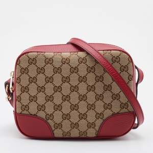 Pre Owned Gucci Beige/Red GG Canvas and Leather Bree Crossbody Bag