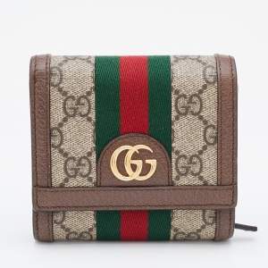 Gucci Brown/Beige GG Supreme Canvas and Leather Ophidia French Wallet