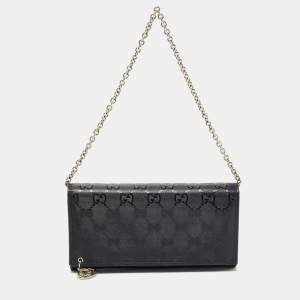 Gucci Black GG Imprime Canvas Interlocking G Wallet on Chain 