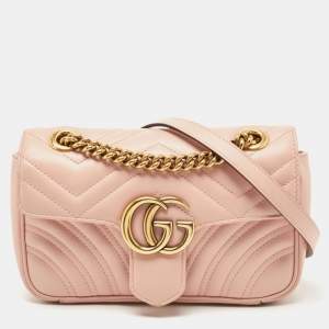 Gucci Light Pink Matelassé Leather Mini GG Marmont Shoulder Bag