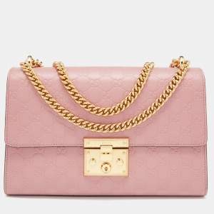 Pre Owned Gucci Pink Guccissima Leather Medium Padlock Shoulder Bag
