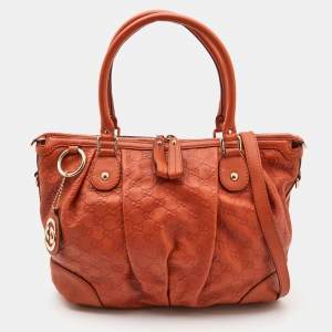 Pre Owned Gucci Orange Guccissima Leather Sukey Tote