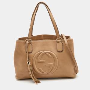 Pre Owned Gucci Beige Leather Soho Working Tote