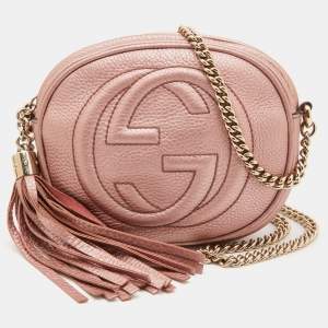 Pre Owned Gucci Metallic Pink Leather Mini Soho Disco Chain Crossbody Bag