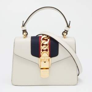 Pre Owned Gucci Off White Leather Mini Sylvie Top Handle Bag