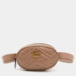 Gucci Beige Matelassé Leather GG Marmont Belt Bag