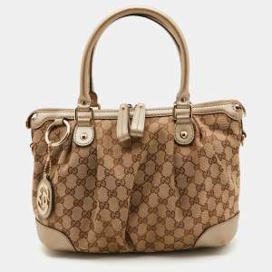Pre Owned Gucci Beige GG Canvas and Leather Sukey Tote