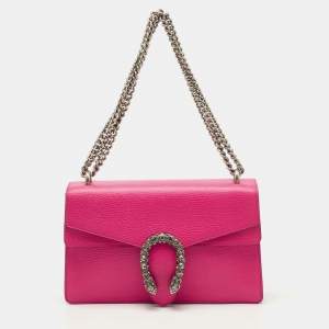 Gucci Fuchsia Leather Small Dionysus Crystals Shoulder Bag